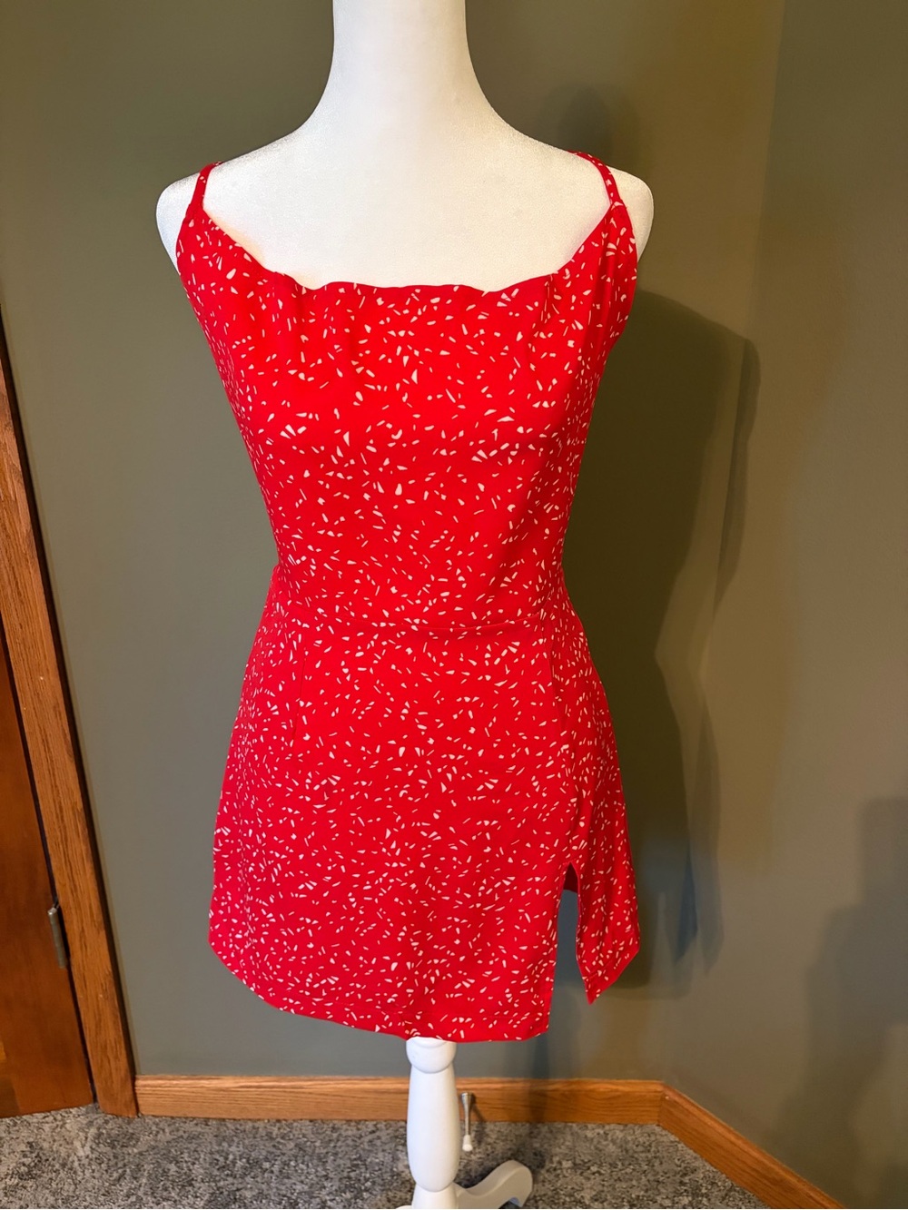 Beginning Boutique Red Mini Dress with White Confetti Print
